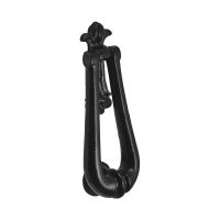The Black Antique Fleur-de-Lis Door Knocker - 195mm Traditional Pear Drop Fastener on a White Background