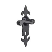 The Black Antique Fleur-de-Lis Lock Handles - Large 210mm Keyhole Lever Pair on a White Background 