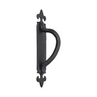 The Black Antique Fleur-de-Lis Right Handed Pull Handle - Large 265mm Cranked Barn Door Grab on a White Background 