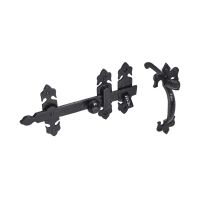 The Black Antique Fleur-de-Lis Thumb Latch - 203mm Heavy Duty Suffolk Door Handle on a White Background on a White Background