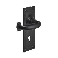 The Black Antique Lever Lock Handles - Forged Antique Door Furniture on a White Background 