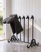 The Black Ascot 3 Pair Welly Rack Placed in a Contemporary Cottage Porch Entranceway - Digital Illustration 