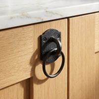 The Black Cast Iron Manger Cabinet Ring Pull Mounted on a Wooden Kitchen Cabinet - Digital Illustration The Black Cast Iron Manger Cabinet Ring Pull Mounted on a Wooden Kitchen Cabinet - Digital Illustration