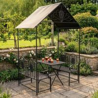 The Black Regency Traditional Metal Garden Canopy Set in a Sunny Walled Garden - Digital Illustration The Black Regency Traditional Metal Garden Canopy Set in a Sunny Walled Garden - Digital Illustration