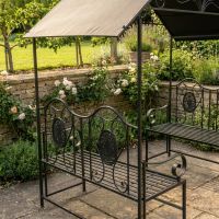 The Black Regency Traditional Metal Garden Canopy Set Looking at the Backrest of the Bench The Black Regency Traditional Metal Garden Canopy Set Looking at the Backrest of the Bench