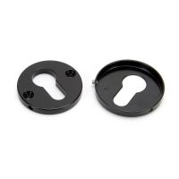 The Black Round Concealed Euro Profile Escutcheon on a White Background Showing the Front and the Back The Black Round Concealed Euro Profile Escutcheon on a White Background Showing the Front and the Back