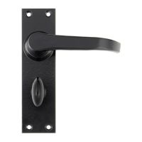 The Black Traditional Curved Privacy Lock Handle Set on Rectangular Backplate The Black Traditional Curved Privacy Lock Handle Set on Rectangular Backplate