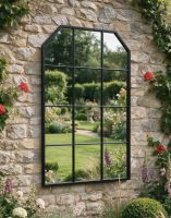 The Black Wall Mounted Garden Mirror on a Rustic Stone Wall in a Traditional Garden - Digital Illustration The Black Wall Mounted Garden Mirror on a Rustic Stone Wall in a Traditional Garden - Digital Illustration