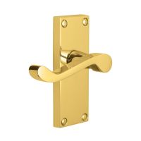 The Brass Victorian Scroll Door Handles - 115mm Lever Latch Pair on a White Background The Brass Victorian Scroll Door Handles - 115mm Lever Latch Pair on a White Background