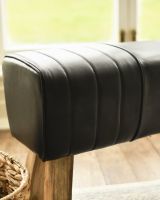 The Brodie Mango Wood & Black Leather Bench Close Up of Leather Detailing