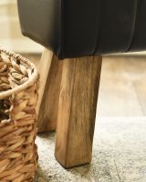 The Brodie Mango Wood & Black Leather Bench Wooden Legs Detailing