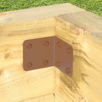 The Brown Railway Sleeper Internal Corner Support Bracket Fixed on a White Background a Wooden Raised Planter