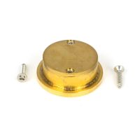 The Circular Pocket Door Edge Pull in Polished Brass Shown from Behind with Supplied Screws