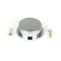 The Circular Pocket Door Edge Pull in Polished Chrome Shown from Behind with Supplied Screws