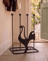 The Contemporary Cockerel Steel Boot Rack on a Stone Tile Floor in a Hallway - Digital Illustration 