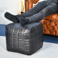 "The Cranborne" Black Leather Square Pouffe in the Home