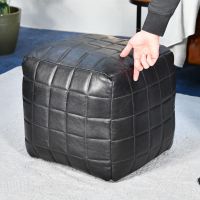 "The Cranborne" Black Leather Square Pouffe to Sclae