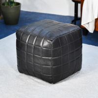 "The Cranborne" Leather Square Pouffe in Black 