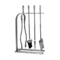 The Crescent Fireside Companion Set with Classic Handles in Pewter Shown Stood up on a White Background