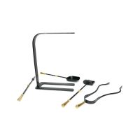 The Crescent Fireside Companion Set with Golden Reeded Handles in Matt Black Shown laid out on a White Background