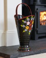 The “Daintree” Hand Painted Iron Narrowboat Coal Hod or Umbrella Stand in a Black Finish on a Decorative Fireplace - Digital Illustration