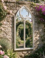The Decorative Gothic Garden Wall Mirror on a Sunny Stone Wall in a Country Garden - Digital Illustration The Decorative Gothic Garden Wall Mirror on a Sunny Stone Wall in a Country Garden - Digital Illustration