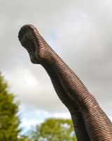 The Equilibrium Handstand Garden Sculpture in Copper Showing a Close up of the Pointed Feet
