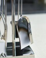 Close Up Of "The Fareham" Polished Companion Set With Leather Handles Shovel