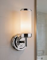The Flush Sunset Bathroom Wall Light Mounted to a Tile Bathroom Wall in a Modern Home - Digital Illustration