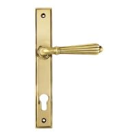The Fluted Slimline Exterior Door Handle - Aged Brass Finish Shown from the Front. The Fluted Slimline Exterior Door Handle - Aged Brass Finish Shown from the Front.