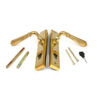 The Fluted Slimline Exterior Door Handle in a Polished Brass Finish Displaying Both Front and Back with the Fitting Screws The Fluted Slimline Exterior Door Handle in a Polished Brass Finish Displaying Both Front and Back with the Fitting Screws