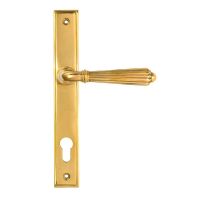 The Fluted Slimline Exterior Door Handle in a Polished Brass Finish Shown From the Front The Fluted Slimline Exterior Door Handle in a Polished Brass Finish Shown From the Front