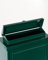 The Forest Green "Oxford" Wall Mounted Post Box with Gold Detail Looking at the Letter Aperture with the Rain Flap Open