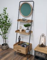 The Freestanding Shelving Unit with Mirror in a Modern Living Room with a Selection of Ornaments - Digital Illustration The Freestanding Shelving Unit with Mirror in a Modern Living Room with a Selection of Ornaments - Digital Illustration