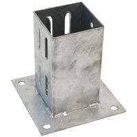 The Galvanised Bolt Down Fence Post Support - Heavy Duty Wedge Grip Post Base on a White Background in 75mm and 100mm