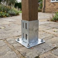The Galvanised Bolt Down Fence Post Support on a Traditional Stone Patio - Digital Illustration The Galvanised Bolt Down Fence Post Support on a Traditional Stone Patio - Digital Illustration
