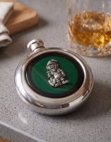 The Gnome Whiskey Flask next to a Glass Tumbler with Whiskey - Digital Illustration