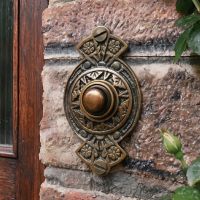 The “Hampern Close” Antique Copper Decorative Bell Push next to the Front Door of a Rose Covered Country Home - Digital Illustration The “Hampern Close” Antique Copper Decorative Bell Push next to the Front Door of a Rose Covered Country Home - Digital Illustration