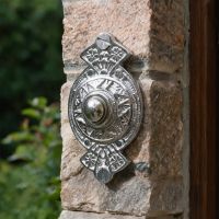 The “Hampern Close” Bright Chrome Decorative Bell Push Mounted on the Wall of Cottage with a.Sunny Garden - Digital Illustration The “Hampern Close” Bright Chrome Decorative Bell Push Mounted on the Wall of Cottage with a.Sunny Garden - Digital Illustration