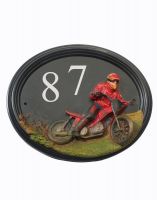The Hand Painted "Macio Motocross" House Sign on a White Background 