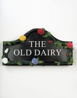 The Hand Painted Rose House Name Sign on a White Background The Hand Painted Rose House Name Sign on a White Background
