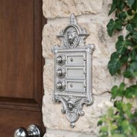 The “Hazeldon Park" Satin Chrome Apartment Bell Push on a White Stone Wall next to a Front Door - Digital Illustration The “Hazeldon Park" Satin Chrome Apartment Bell Push on a White Stone Wall next to a Front Door - Digital Illustration