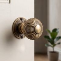 The Heavy Duty Antique Brass Beehive Door Knob Mounted on a Wooden Door in a Modern Apartment - Digital Illustration 