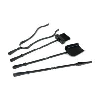 The Helix Fireside Companion Set with Classic Handles in Matt Black Showing the Included Tools