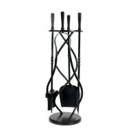 The Helix Fireside Companion Set with Classic Handles in Matt Black Shown Stood up on a White Background