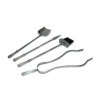 The Helix Fireside Companion Set with Classic Handles in Pewter Showing the Included Tools