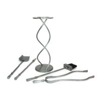 The Helix Fireside Companion Set with Classic Handles in Pewter Shown laid out on a White Background