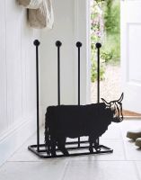 The Highland Cow Double Welly Boot Rack Placed in a Cream Coloured Home Hallway - Digital Illustration 