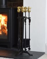 The "Honeypot Manor" Fireside Companion Set in a Modern Interior Setting next to a Log Burner Stove - Digital Illustration 