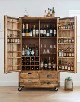 The Industrial "Pallet Wood" Cabinet Displayed Fully Open with a Wide Selection of Wines and Spirits - Digital Illustration The Industrial "Pallet Wood" Cabinet Displayed Fully Open with a Wide Selection of Wines and Spirits - Digital Illustration